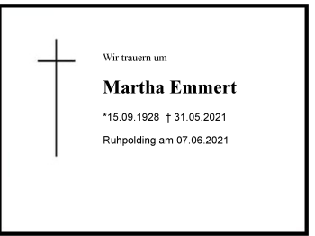 Traueranzeige von Martha Emmert von Region Chiemgau