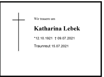 Traueranzeige von Katharina Lebek von Region Chiemgau