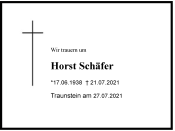 Traueranzeige von Horst Schäfer von Region Chiemgau