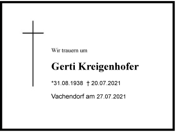 Traueranzeige von Gerti Kriegenhofer von Region Chiemgau