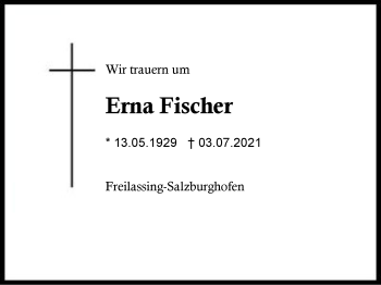 Traueranzeige von Erna Fischer von Region Berchtesgadener Land