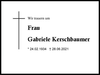 Traueranzeige von Gabriele Kerschbaumer von Region Chiemgau