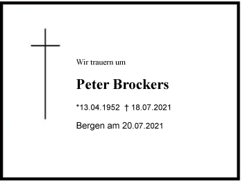 Traueranzeige von Peter Brockers von Region Chiemgau