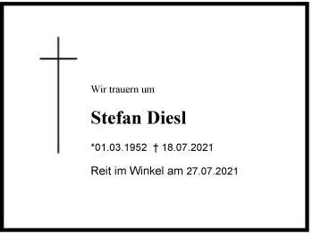 Traueranzeige von Stefan Diesl von Region Chiemgau