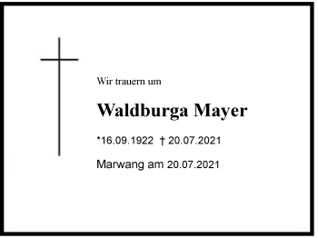 Traueranzeige von Waldburga Mayer von Region Chiemgau