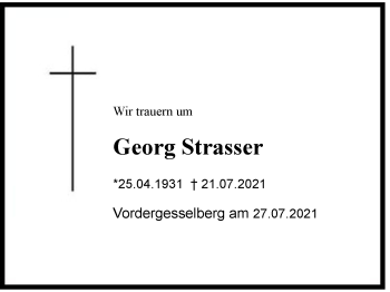 Traueranzeige von Georg Strasser von Region Chiemgau