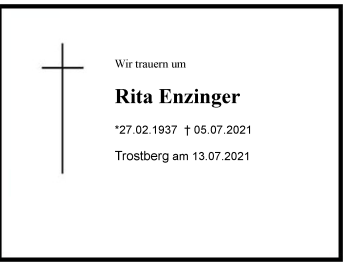 Traueranzeige von Rita Enzinger von Region Chiemgau