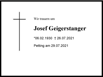 Traueranzeige von Josef Geierstanger von Region Chiemgau