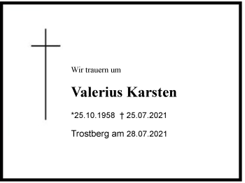 Traueranzeige von Valerius Karsten von Region Chiemgau