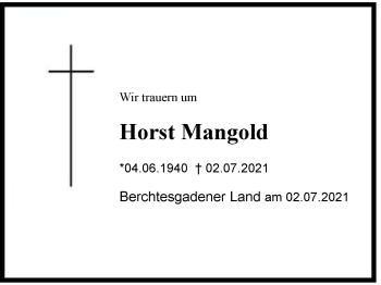 Traueranzeige von Horst Mangold von Region Berchtesgadener Land