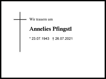 Traueranzeige von Annelies Pfingstl von Region Chiemgau