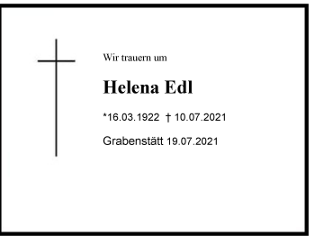 Traueranzeige von Helena Edl von Region Chiemgau