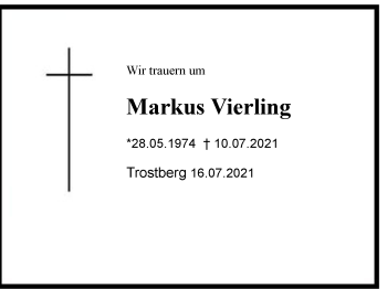 Traueranzeige von Markus Vierling von Region Chiemgau