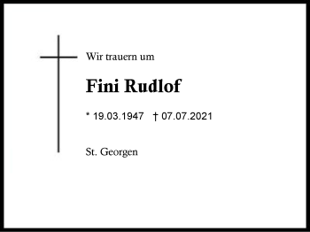Traueranzeige von Fini Rudlof von Region Traunstein