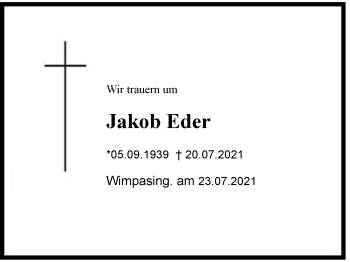 Traueranzeige von Jakob Eder von Region Chiemgau