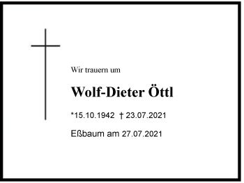 Traueranzeige von Wolf-Dieter Öttl von Region Chiemgau