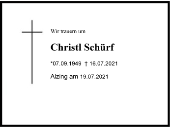 Traueranzeige von Christl Schürf von Region Chiemgau