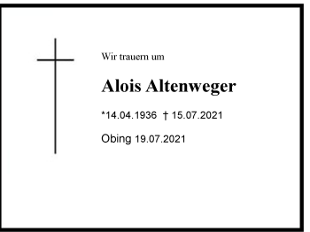 Traueranzeige von Alois Altenweger von Region Chiemgau