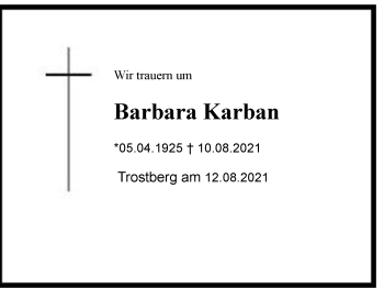 Traueranzeige von Barbara Karban von Chiemgau