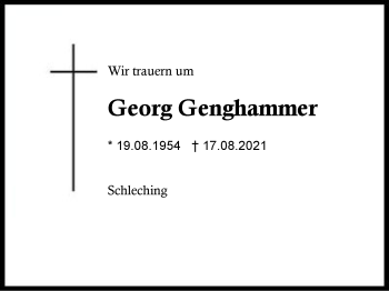 Traueranzeige von Georg Genghammer von Region Chiemgau