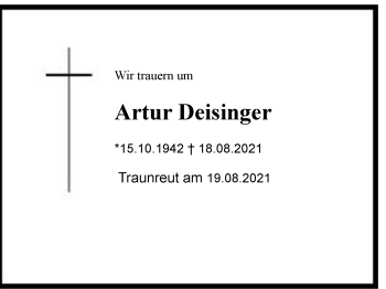 Traueranzeige von Artur Deisinger von Chiemgau