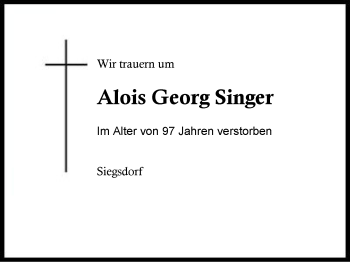 Traueranzeige von Alois Georg Singer von Region Chiemgau