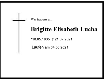 Traueranzeige von Brigitte Elisabeth Lucha von Chiemgau