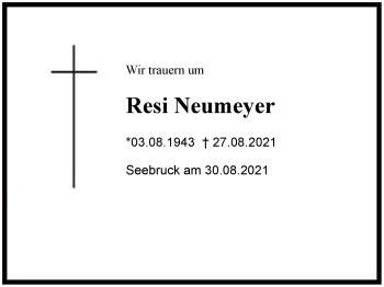 Traueranzeige von Resi Neumeyer von Region Chiemgau