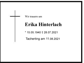 Traueranzeige von Erika Hinterlach von Chiemgau
