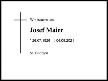 Traueranzeige von Josef Maier von Region Traunstein