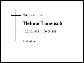 Traueranzeige von Helmut Langosch von Region Chiemgau