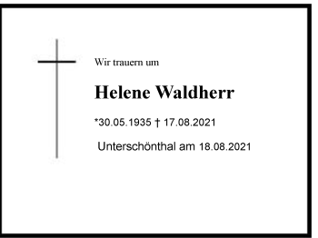 Traueranzeige von Helene Wladherr von Chiemgau