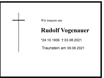 Traueranzeige von Rudolf Vogenauer von Chiemgau