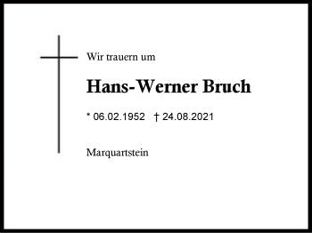 Traueranzeige von Hans-Werner Bruch von Region Chiemgau