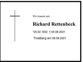 Traueranzeige von Richard Rettenbeck von Chiemgau