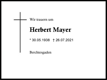 Traueranzeige von Herbert Mayer von Region Chiemgau