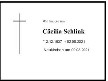 Traueranzeige von Cäcilia Schlink 