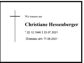 Traueranzeige von Christiane Hessenberger von Chiemgau