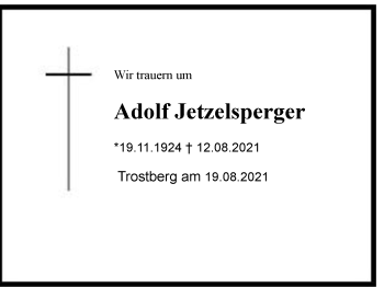 Traueranzeige von Adolf Jetzelsperger von Chiemgau