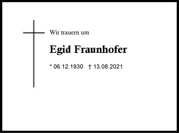 Traueranzeige von Egid Fraunhofer von Region Chiemgau