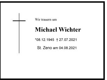 Traueranzeige von Michael Wichter von Berchtesgaden