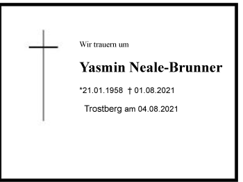 Traueranzeige von Yasmin Neale-Brunner von Chiemgau