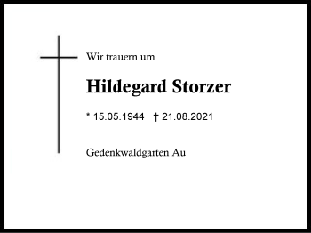 Traueranzeige von Hildegard Storzer von Region Traunstein