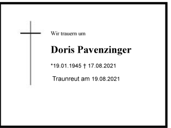 Traueranzeige von Doris Pavenzinger von Chiemgau
