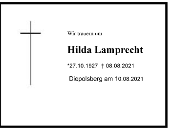 Traueranzeige von Hilda Lamprecht von Chiemgau
