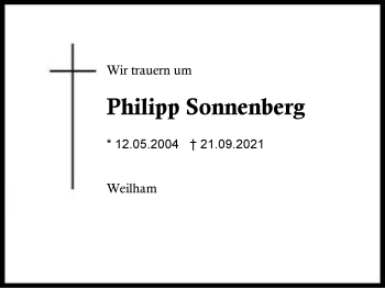 Traueranzeige von Philipp Sonnenberg von Region Chiemgau