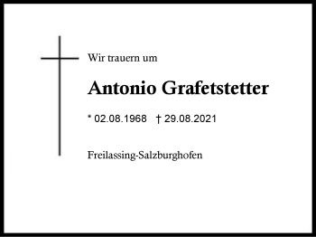 Traueranzeige von Antonio Grafetstetter von Region Berchtesgadener Land