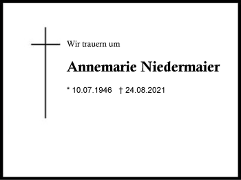 Traueranzeige von Annemarie Niedermaier von Region Chiemgau