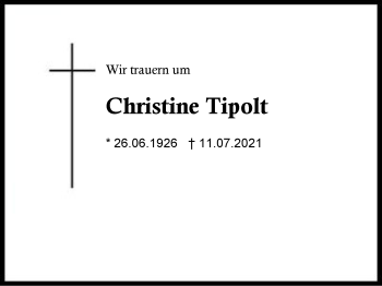 Traueranzeige von Christine Tipolt von Region Traunstein
