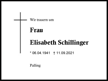 Traueranzeige von Elisabeth Schillinger von Region Traunstein